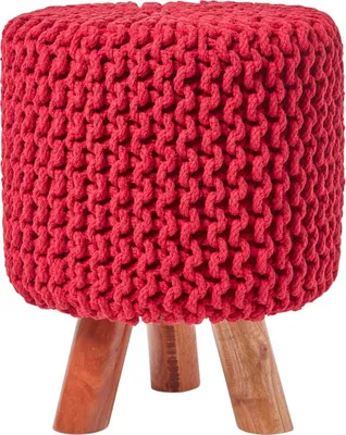 Produktbild von HOMESCAPES Gestrickter Fußhocker, 42 cm hoch, rot