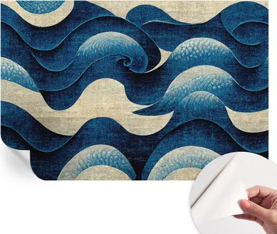 Produktbild von Selbstklebende Wandtapete - Dekorative Tapete für Wohnzimmer - Klebefolie für Wandbilder - Tapetenfolie für Wanddekoration - 104x70 cm - Blaue Wellen