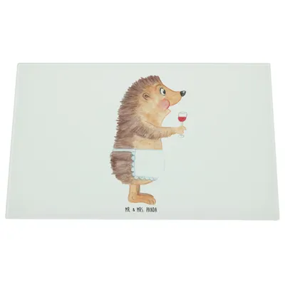 Produktbild von Mr. & Mrs. Panda Medium Glas Schneidbrett Igel Wein - Weiß - Geschenk, Hackbrett, Glasplatte Schneidebrett, Lustige Sprüche, Weinliebhaber, Schneidplatte, Weißwein