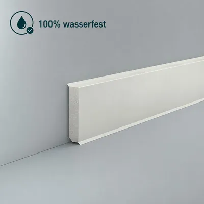 Produktbild von Sockelleiste Kunststoff 12 x 60 Hartschaum RAL 9016 PVC Dichtlippe Feuchtraum