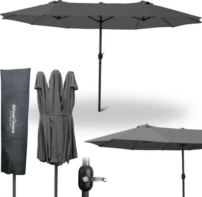 Produktbild von deluxe4home® XXL Doppelsonnenschirm 4,5 x 2,6m Anthrazit I Sonnenschirm Extra groß I Terrassenschirm mit Handkurbel I Ampelschirm mit Metallstange