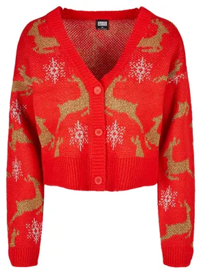 Produktbild von Urban Classics - Strickjacke für Damen - weihnachtliches Design Langärmlig TN288 (5XL) (Rot/Gold)
