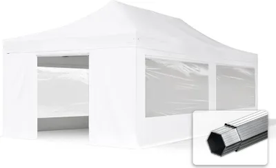 Immagine prodotto di TOOLPORT 4x8m gazebo pieghevole PES con laterali (finestre panoramiche), PROFESSIONAL alluminio, bianco