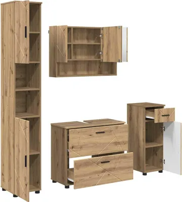 Immagine prodotto di vidaXL Set di mobili da bagno, 4 pezzi, effetto legno artigianale "rovere", 35 x 30 x 192 cm
