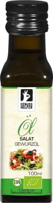 Produktbild von Würziges Salatöl , kaltgepresst, Raps- und Sonnenblumenöl mit Kräutern verfeinert, ideal für Salatdressings, 100ml