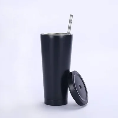 Obrázok produktu pre 750 ml/25 oz Hrnček z nehrdzavejúcej ocele Vákuovo izolovaná šálka Hrnček na kávu Cestovná fľaša Termohrnček Pohár na studený nápoj so slamkou a nepriepustným viečkom na pitie ľadovo studené alebo teplé, D