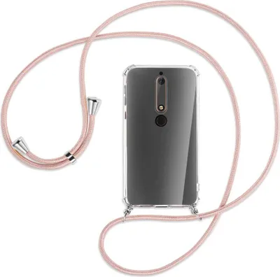 Produktbild von Handykette Backcover-Schutzhülle mit Band (Metall silberfarben) für Nokia 6.1 - roségold