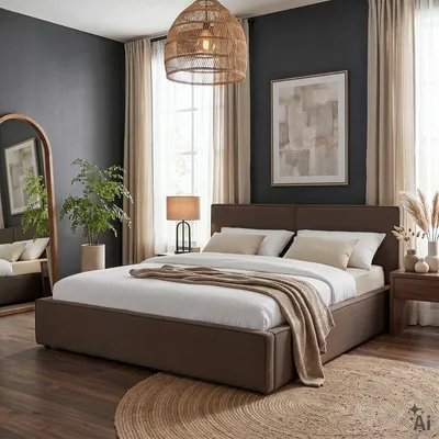 Produktbild von Polsterbett CALM in 160x200 cm in Leinenoptik, Greige- Doppelbett mit weicher Polsterung und hohem Kopfteil, inklusive Lattenrost, pflegeleicht und strapazierfähig, ideal für moderne Schlafzimmer