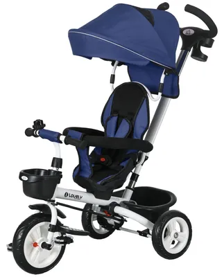 Produktbild von HOMCOM 6 in 1 Dreirad mit Schubstange, Kinderdreirad mit Sicherheitsgurt Blau