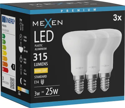Produktbild von Mexen Nova 3x LED-Glühbirne E14, R50, 3W, Warm - 3000K, 315 lm - L103-E14-0330-01x03