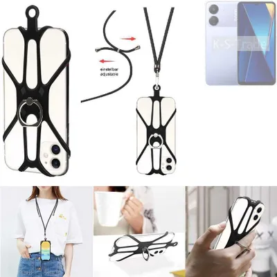 Produktbild von K-S-Trade 3in1 Handykette Handyband Handykordel Halsband Smartphone-Ring Handy-Ring kompatibel mit POCO C65 Fingerhalterung Handyring Tischständer