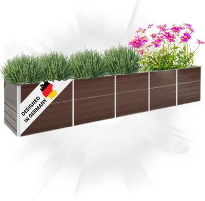 Produktbild von DELUKE® Hochbeet für Garten OSKAR Braun | 400x80x77cm | Verzinkter Stahl | Wetterfest | Gartenbeet Kräuterbeet Blumenbeet Beet hoch Frühbeet für Garten Gemüsebeet
