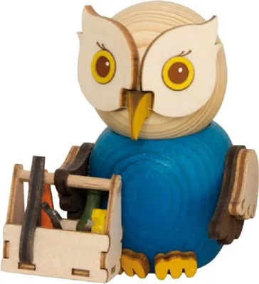 Produktbild von Drechslerei Kuhnert - Mini-Eulen aus Holz - Handwerker - ca. 7 cm groß - als Dekoration oder Geschenk geeignet