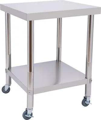 Obrázek produktu pro Nerezový stůl s kolečky, gastronomický kuchyňský stůl, nerezový pracovní stůl, porcovací stůl, 60 × 60 cm