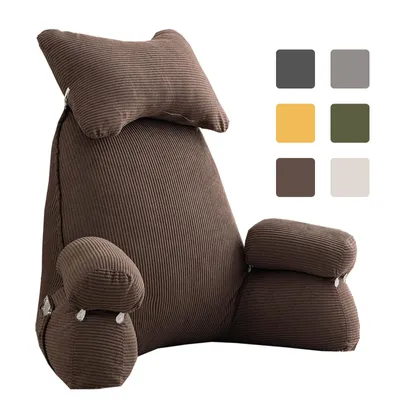 Image de Coussin de lecture pour lit et canapé, oreiller lombaire avec support dorsal pour la lecture, coussin pour lire, se détendre, regarder la télévision ou jouer, couleur marron