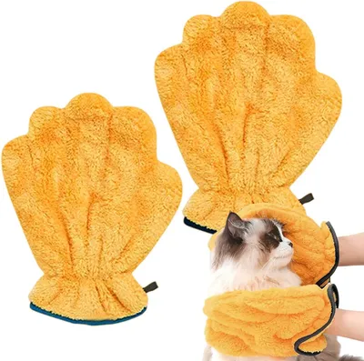 Produktbild von Weicher Korallenfleece-Handschuh zum Trocknen von Hunden, waschbare Badehandschuhe für Hunde zu Hause, unterwegs, auf Reisen, bei der Pflege und beim Baden für Hunde, Kaninchen, Kätzchen und Welpen