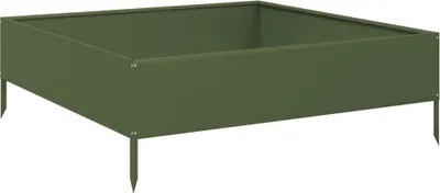Image de vidaXL Lit surélevé vert olive 100x100x33,5 cm Acier