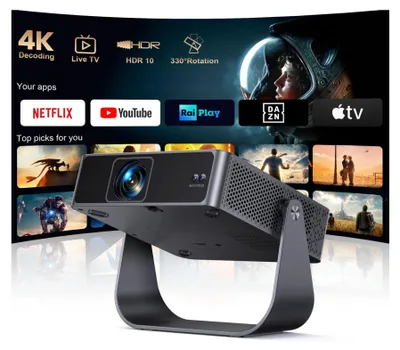 Obrázok produktu pre Mini projektor Beamer 4K - 1080p Full HD - LCD - WiFi 6, Bluetooth - Prenosný projektor pre domáce kino