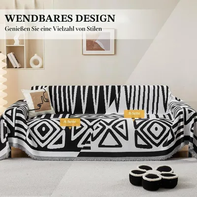 Produktbild von Sofaüberwurf Chenille 180 x 340 cm mit Quaste Schwarz