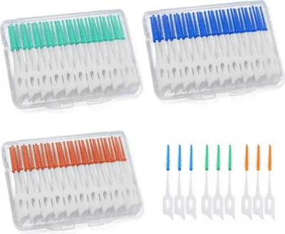 Image de 120 brosses interdentaires dentaires Fil dentaire Stick Nettoyeur d'espace interdentaire 3 boîtes Bleu Vert Orange