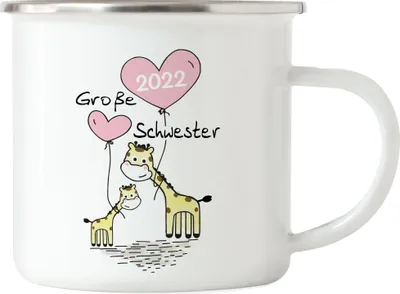 Produktbild von Ich werde Große Schwester 2022 Emaille Tasse Schwangerschaft Verkündung Geburt Big Sister Geschenk Giraffe
