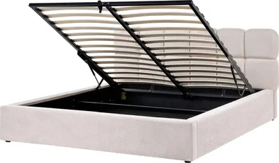 Produktbild von BELIANI Polsterbett Hellbeige Stoff Bettrahmen mit Lattenrost 160x200 cm Bettkasten Hochklappbar Hohes Kopfteil Modern Schlafzimmer Doppelbett
