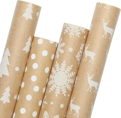 Produktbild von 17" x 120" (4 Rollen) Vintage Weihnachtliche Dekorationspapier – Festliches Geschenkverpackungspapier Rollen für Weihnachten