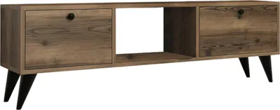 Image de Bloem - Meuble TV, 138x30x43h cm Noyer Marron, 2 Étagères