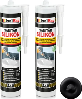Produktbild von Isolbau Sanitär Silikon 2 x 300 ml Schwarz - Hochelastischer Silikon-Dichtstoff für Abdichtungen & Fugen – Schimmelresistent, wasserdicht -  Kartusche