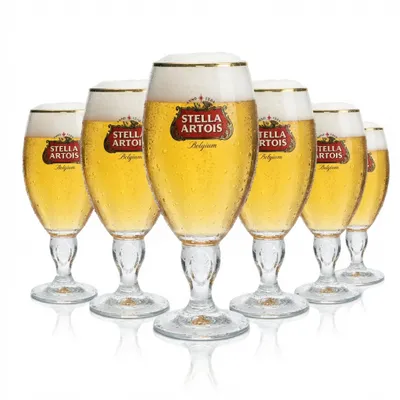 Produktbild von 6x Stella Artois Bier Glas 0,5l Pokal Cup Tulpe Goldrand Designstiel Gläser Beer