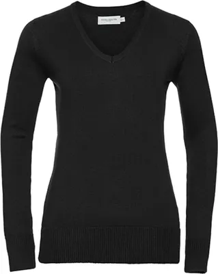 Produktbild von Russell Collection R-710F-0 | LadiesŽ V-Neck Knitted Pullover - Farbe: Black - Größe: XS