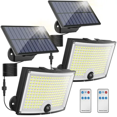 2er-Set Solar-Wandleuchten, 202 LEDs, IP65, 120° Abstrahlwinkel, 5 m Kabel