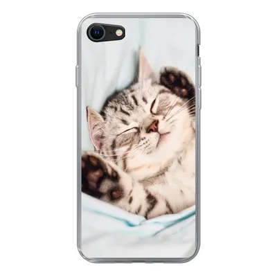 Produktbild von MuchoWow® Handyhülle Schutzhülle Hülle für iPhone 8 Kätzchen - Bett - Pfoten - Mädchen - Kinder - Kinder - Kind Silikon Softcase Handy Hülle - Schutzhaube