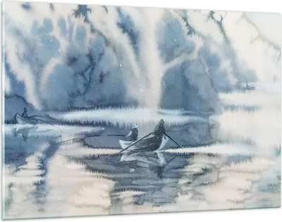 Produktbild von Bilder auf glas - Boot Fischer Wasser - 120x80cm - Glasbilder - Wandbilder - Kunstdruck - zum Aufhängen bereit - Wanddekoration aus Glas - Glas Bilder - Wandbild auf Glas - Einteilig - GAA120x80-3864