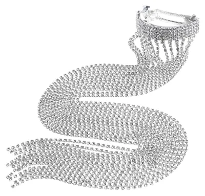 Productafbeelding van Haarspeld Glanzend Strass - Lange Ketting Haarclip - Mode Haaraccessoires - Zilver - Lichtgewicht 39 cm - Kwastje 37 cm