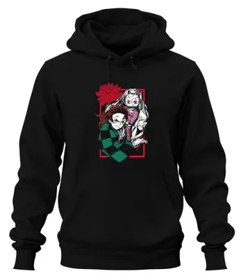 Obrázok produktu pre Kimetsu No Yaiba Tanjiro Nezuko Anime Demon Hunter Katana Fan Uni mikina s kapucňou, čierna, S
