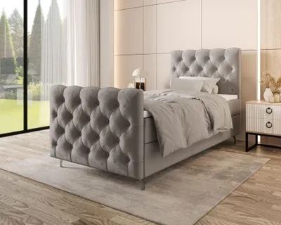 Produktbild von Gepolstertes Boxspringbett 100x200 ADRIA PLUS 2 - hellgrau