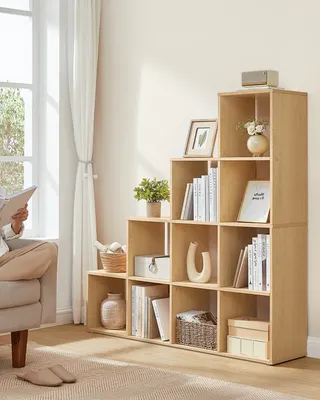 Produktbild von Bücherregal mit 10 offenen Fächern, Stufenregal, 27 x 129,5 x 129,5 cm
