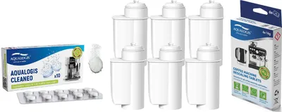 Produktbild von Siemens Kaffeemaschinenset Aqualogis AL Inte 6er Filter, DecalcNew6 Entkalkungstabletten, Cleaneo