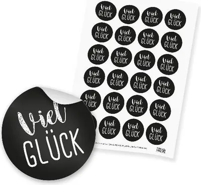 Produktbild von itenga 24x Sticker "Viel Glück" (Motiv 163) schwarz weiß
