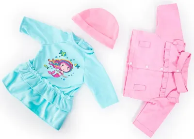 Produktbild von Bayer Design 84689AA Puppenkleidung, Babypuppen Anziehsachen, Kleider für Puppen 46 cm, 3 Teile, rosa/blau, Meerjungfrauenmotiv