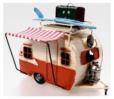 Produktbild von Metall Wohnwagen orange mit Rahmen und Spardose Camper Auto Oldtimer Nostalgie