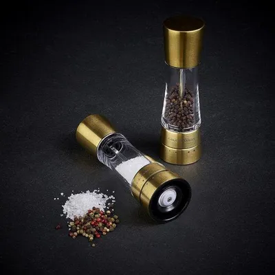 Image de Ensemble de moulins à sel et à poivre (doré) / lot de moulins à sel et à poivre transparents