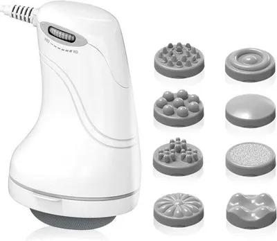 Productafbeelding van Elektrische Cellulitis Massager - Handmassager Lichaamsvormer - Lichaamsontspanning - 8 Verwisselbare Opzetstukken - 15 cm - Wit