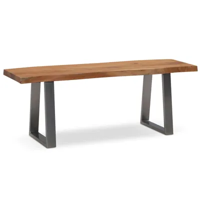 Produktbild von Garderobenbank 120x40x45,5 cm Akazie Massivholz / Metall mit Baumkante, Sitzbank Flur Holzbank Massiv ohne Lehne, Flurbank Modern Eingangsbereich Klein Trapezbeine Chrom