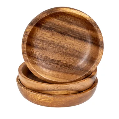 Produktbild von 3er Set Teller Akazie 10x2,5cm Rund Holz Design Schale Snackschale Dekoteller