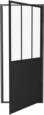 Image de Porte de douche pivotante 90x200 cm, Style industriel, Verre transparent 6mm, Noir mat, Aluminium, Réversible