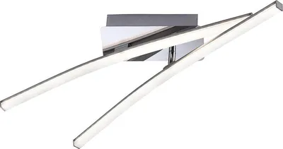 A modern ceiling light with two illuminated arms.