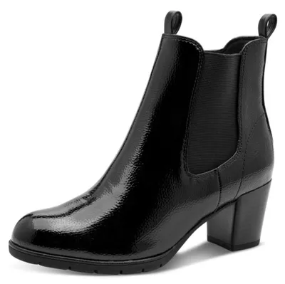 Image de MARCO TOZZI. Bottines Chelsea pour femmes, confortables, noires (cuir verni noir), taille 38 EU