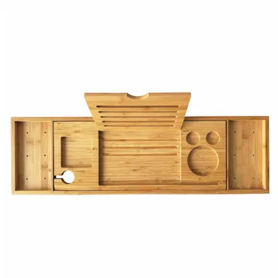 Image de Plateau de baignoire extensible en bambou – Support bain antidérapant multifonction